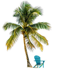 Tropical palm tree with teal-blue Adirondack chair
