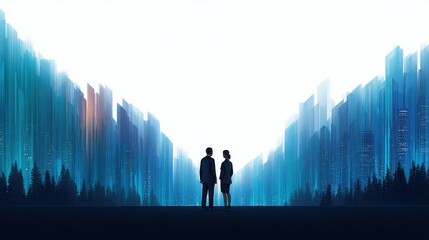 Futuristic Urban Skyline with Symmetrical Composition and High-Contrast Color Palette for Corporate Visuals