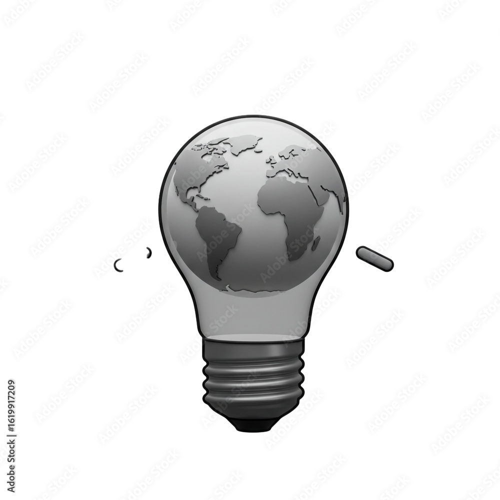 Poster a conceptual lightbulb containing a map of the world represents a brilliant global idea.