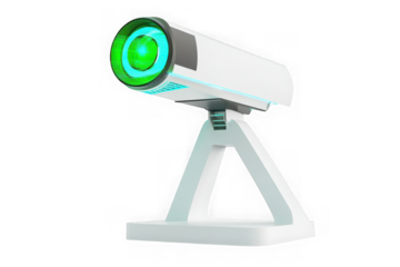 Futuristic surveillance camera scanner security system with green light effect render illustration isolated on transparent background