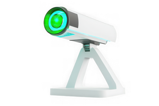 Futuristic surveillance camera scanner security system with green light effect render illustration isolated on transparent background