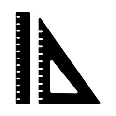 Black silhouette of ruler and set square for construction drawing layout