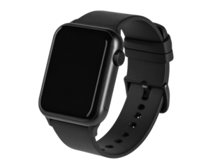 Sleek Black Smartwatch with Digital Display Isolated on Transparent Background PNG
