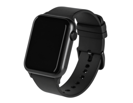 Sleek Black Smartwatch with Digital Display Isolated on Transparent Background PNG