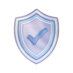 3D Render of a glossy shield with a checkmark, symbolizing security, protection, approval, and safety.