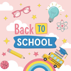 Education Study Back to School Vector Illustration Cute Cartoon Children Ready for Learning with School Supplies, Ideal for Primary Education and Welcome Themes