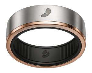 Smart ring with rose gold accent and integrated step counter