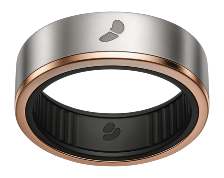 Smart ring with rose gold accent and integrated step counter