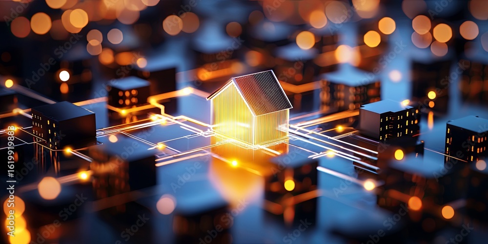 Aufkleber conceptual image of a glowing blockchain ledger surrounded by diverse assets like real estate and st