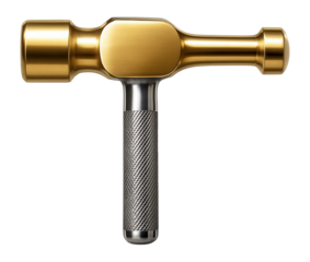 Brass hammer with a knurled steel handle and brass head for use in electrical installations.