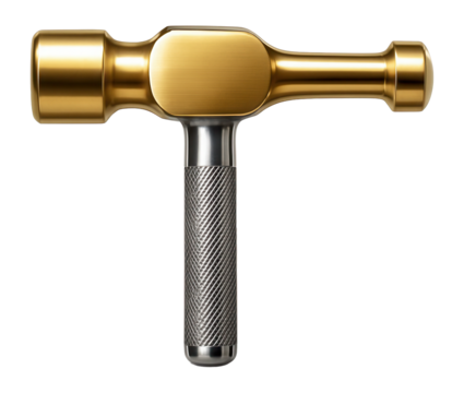 Brass hammer with a knurled steel handle and brass head for use in electrical installations.