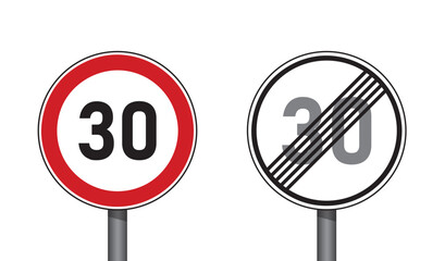 traffic signs set speed limit 30 isolated vector illustration