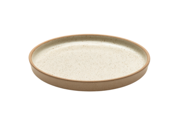 Oval ceramic plate with speckled cream interior and tan border