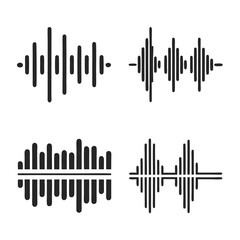 Collection of Four Simple Black Sound Wave Icons on White Background
