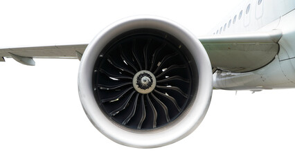 High-Resolution Side View of a Commercial Aircraft Engine Mounted Under the Wing, Featuring...