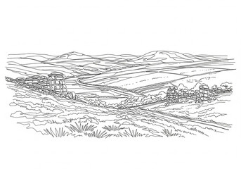 Naklejka premium Dartmoor National Park in United Kingdom one line drawing style