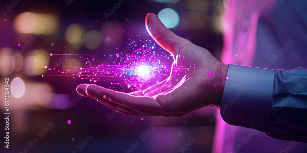 Poster businessman laptop collaborating with virtual holograms of data analytics, sleek futuristic workspac