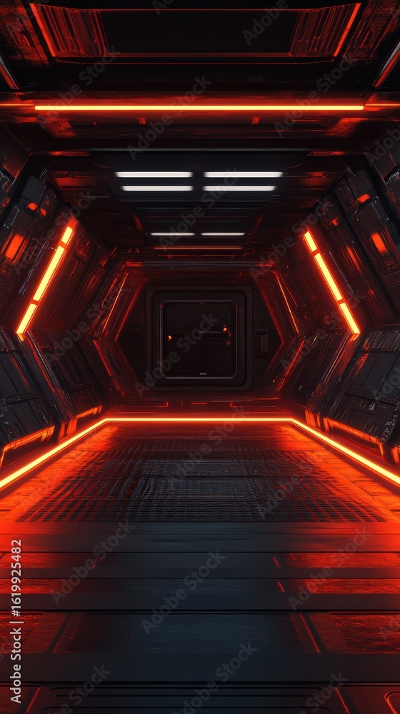 Aufkleber illuminated geometric hallway rendering with an eerie reddish glow and futuristic pattern