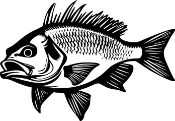 Sea Bass Line Drawing Fish Vector Design