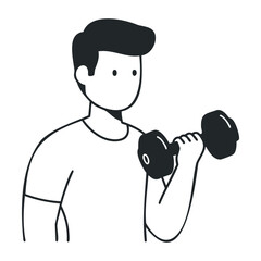 Young caucasian male exercising with dumbbell in minimalist style illustration. Vector illustration