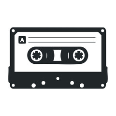 Retro black and white cassette tape vector icon for music enthusiasts. Vector illustration