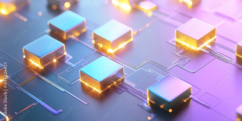 Aufkleber abstract illustration of blockchain technology enhancing iot device interactions in smart cities, ne