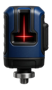 Self-leveling cross line laser level with a tripod mount for an interior wall installation.