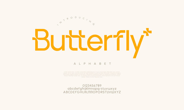 Creative modern font with unique butterfly-inspired accents, perfect for innovative branding and tech themes