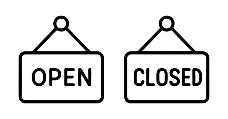 open and closed signs outline icon line art, black and white doodle style. Ideal for logo, tattoo, app, coloring book, web design, infographics, banner, poster, and more. Vector illustration