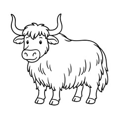 Cute Himalayan yak outline icon line art, black and white doodle style. Ideal for logo, tattoo, app, coloring book, web design, infographics, banner, poster, and more. Vector illustration