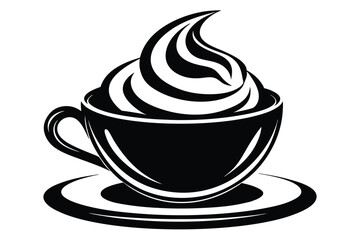 Stylized Black and White Coffee Cup Icon with Creamy Whipped Topping Design