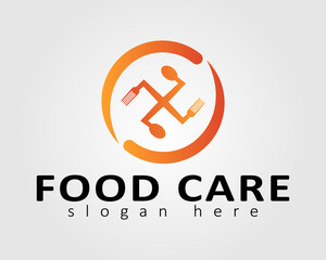 Food Care logo with a simple design using a fan concept depicted using a picture of a spoon and fork