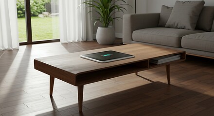 Fototapeta premium Futuristic Wireless Charging Table in Scandinavian Interior