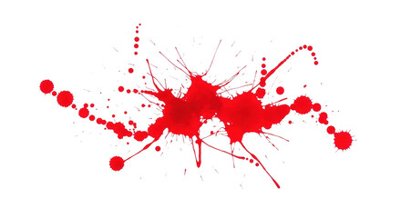 Abstract red ink splatters with clear contours, dynamically scattered as standalone objects on a pristine, isolated, clean white background, illuminated with bright, even lighting, no shadows,