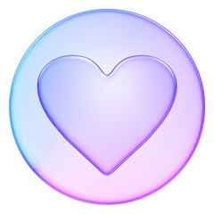 3D wishlist icon with heart inside circle in translucent purple-blue glass style, symbolizing saved items, favorites, or desired products in shopping or e-commerce platform