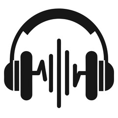 Headphones with Sound Waves Icon Black and White Graphic Design
