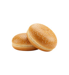 Burger Buns: A close-up shot of two freshly baked sesame seed burger buns, perfectly golden and ready to embrace the savory flavors within.