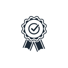Approval check medal . Certified Quality Badge. Vector linear icon illustration isolated on white background.