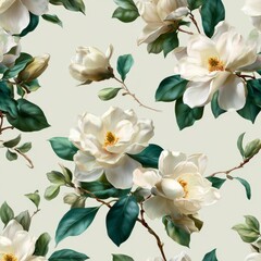 Obraz premium Floral magnolia print on light beige