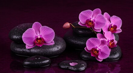 Orchids and Spa Stones A Serene Composition