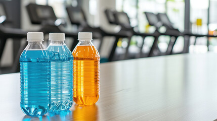 Refreshing sports drinks in vibrant colors on table, perfect for hydration during workouts and exercise sessions