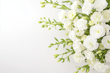 Beautiful white flowers arranged elegantly with green buds, creating serene and fresh atmosphere