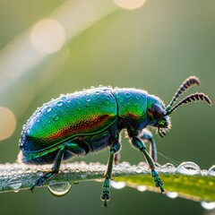 Fototapeta premium green bug on a green leaf