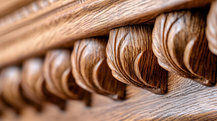 Intricate woodwork craftsmanship showcases quality detailing close up view of carved wooden elements, evoking sense