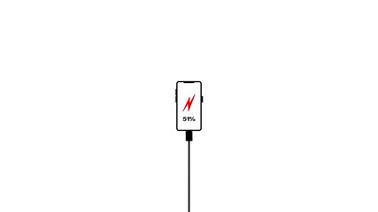 Mobile charging with battery charge indicator and USB cable plug animation. 0 to 100% charging animation.