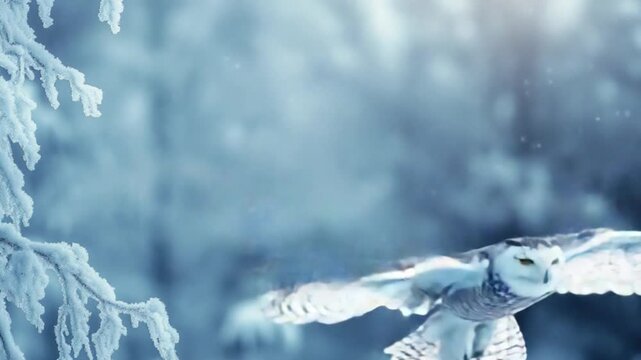 Majestic Snowy Owl in Flight, Winter Wonderland
