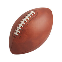 Close up of an American football ball, showcasing its texture and laces.  Perfect for sports, game day, and athletic themes.