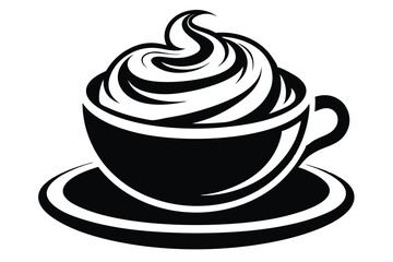 Silhouette Illustration of Coffee Cup on Saucer Topped with Whipped Cream Design