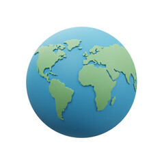 A beautiful three-dimensional rendering of planet Earth with raised green continents and blue oceans.