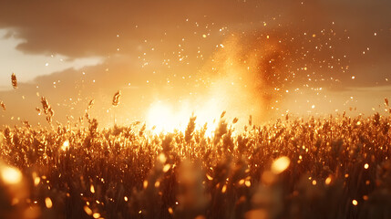 A large crowd of people silhouetted against a large fire and orange sky.